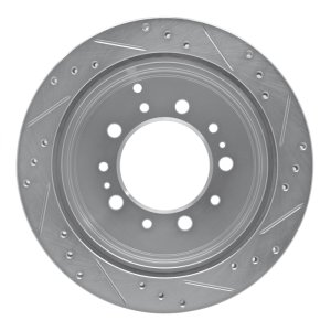 Lexus LX470 Brake Rotor (1) - Rear Left - R1 Concepts - Drilled & Slotted - Silver - `98-`07